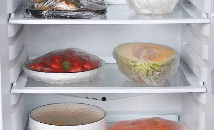 "100Pcs Disposable Food Covers: Convenient, Transparent, and Elastic Stretch Wrap Cling Film Cover for Fruit Bowls, Plates, and More"