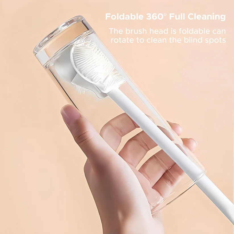 Foldable Bottle Cleaning Brush | 360° Rotating Long Handle Cup & Water Bottle Cleaner | Foldable Head Cleaning Brush for Bottles, Glasses & Baby Bottles