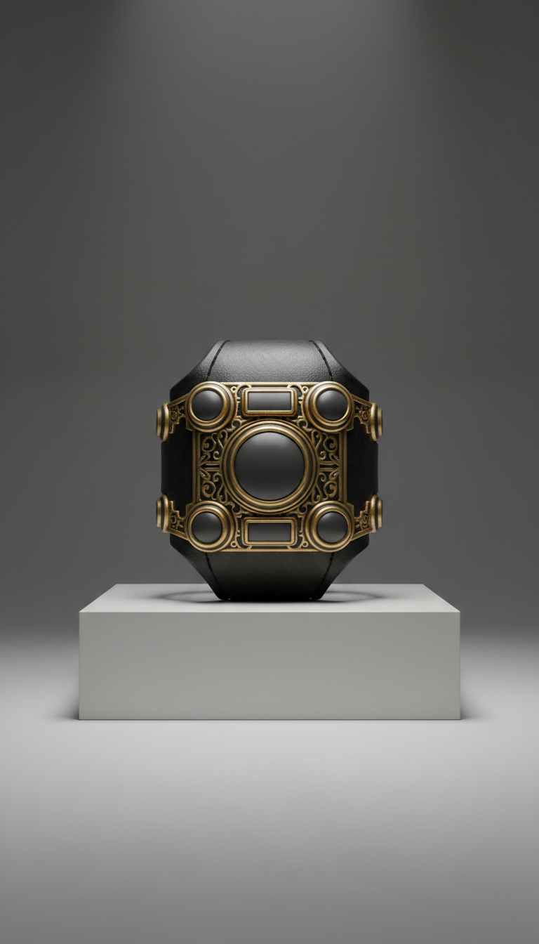Antique Gold and Black Leather Tech Cuff
