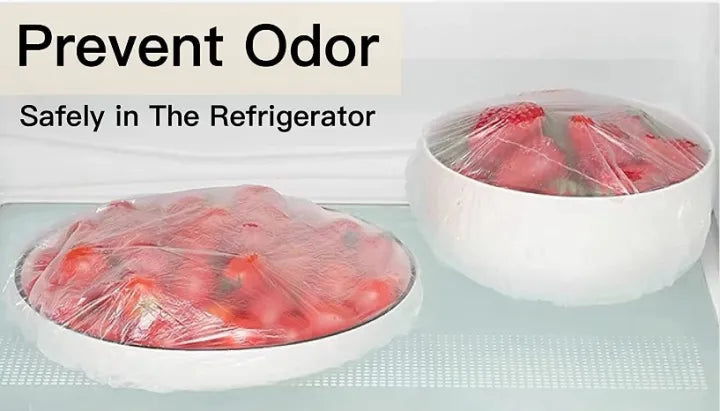 "100Pcs Disposable Food Covers: Convenient, Transparent, and Elastic Stretch Wrap Cling Film Cover for Fruit Bowls, Plates, and More"