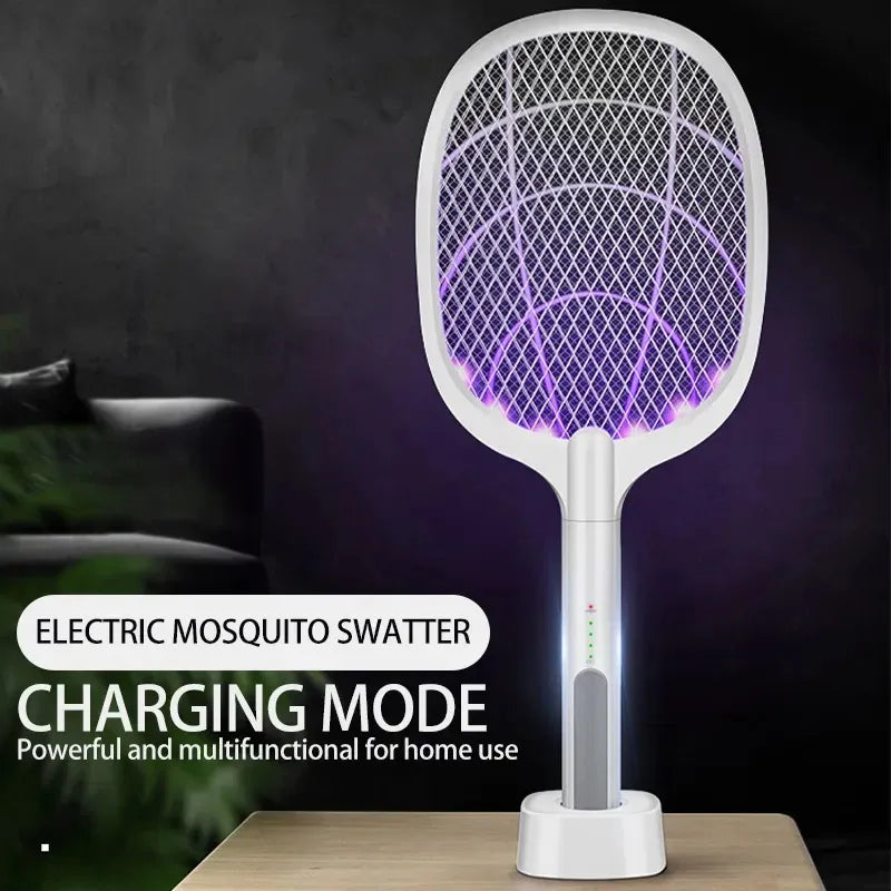 2-in-1 Rechargeable Electric Mosquito Swatter with LED Bug Zapper Lamp