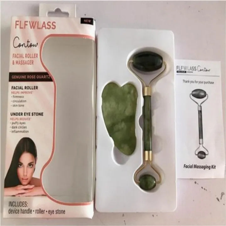 Facial Roller & Gua Sha Set – Natural Jade Stone Face Massager Tools