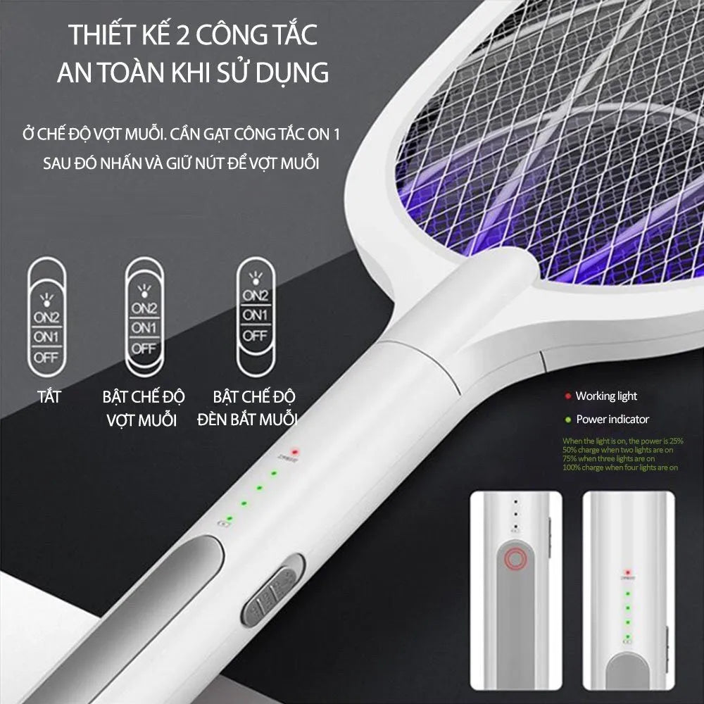 2-in-1 Rechargeable Electric Mosquito Swatter with LED Bug Zapper Lamp