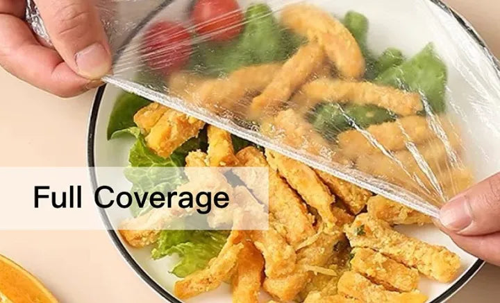 "100Pcs Disposable Food Covers: Convenient, Transparent, and Elastic Stretch Wrap Cling Film Cover for Fruit Bowls, Plates, and More"