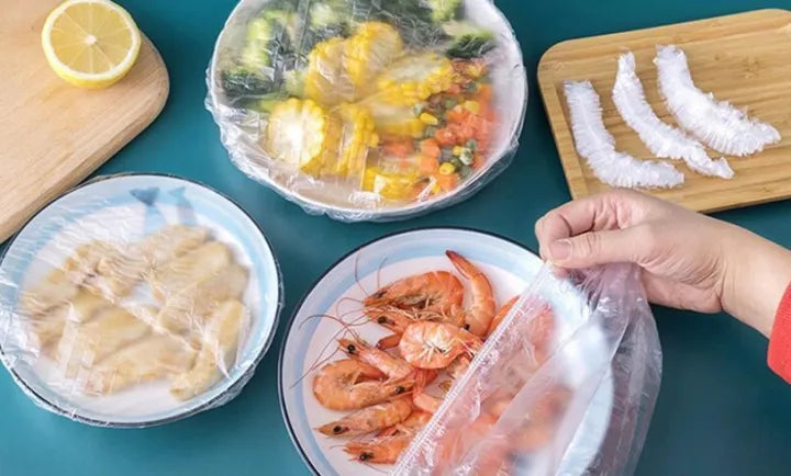 "100Pcs Disposable Food Covers: Convenient, Transparent, and Elastic Stretch Wrap Cling Film Cover for Fruit Bowls, Plates, and More"