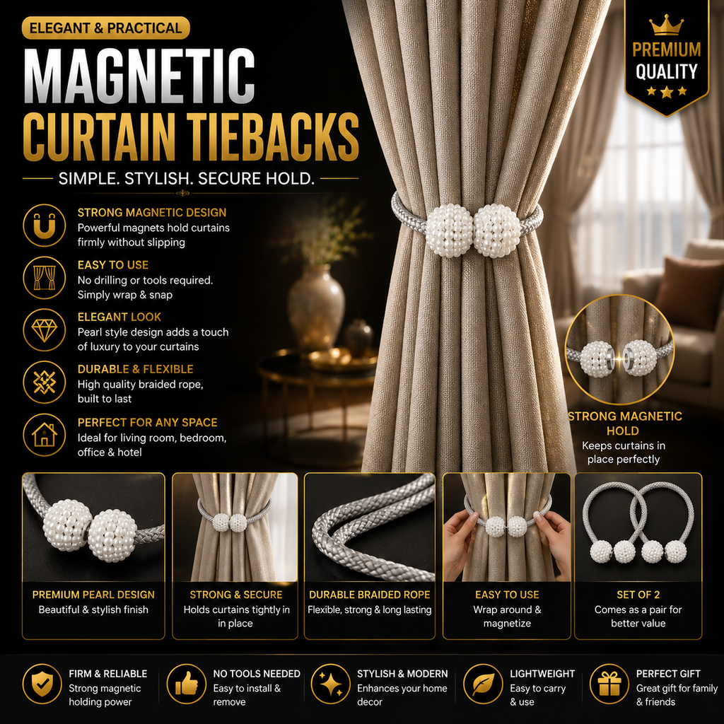 Luxury Magnetic Curtain Tiebacks with Elegant Braided Rope Holdbacks