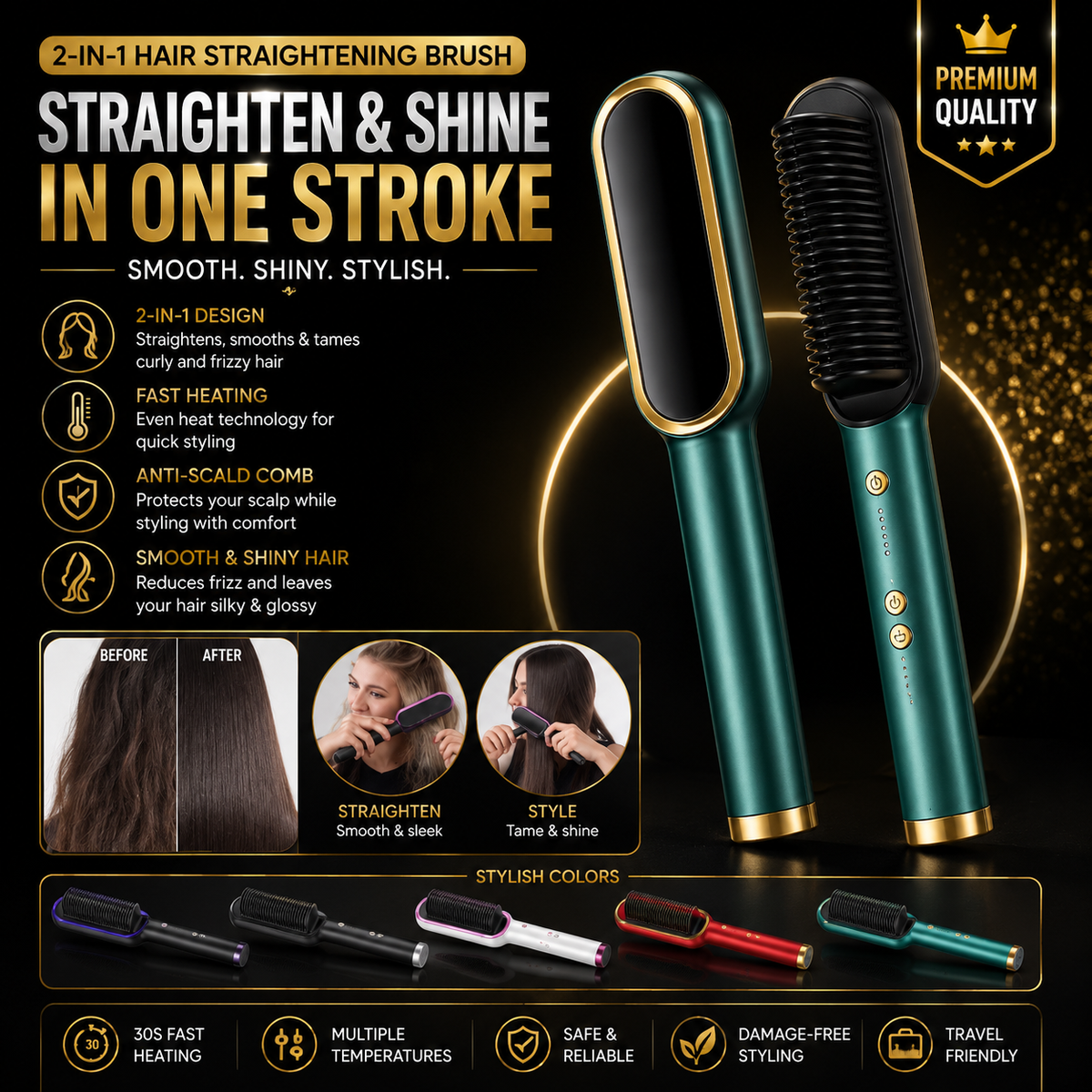 909 Professional Hair Straightening Brush for Smooth & Straight Hair
