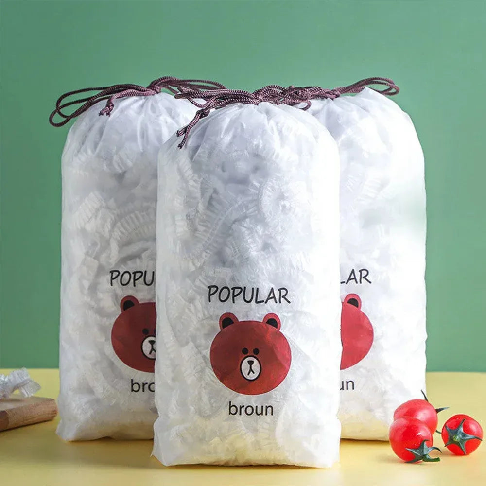 "100Pcs Disposable Food Covers: Convenient, Transparent, and Elastic Stretch Wrap Cling Film Cover for Fruit Bowls, Plates, and More"