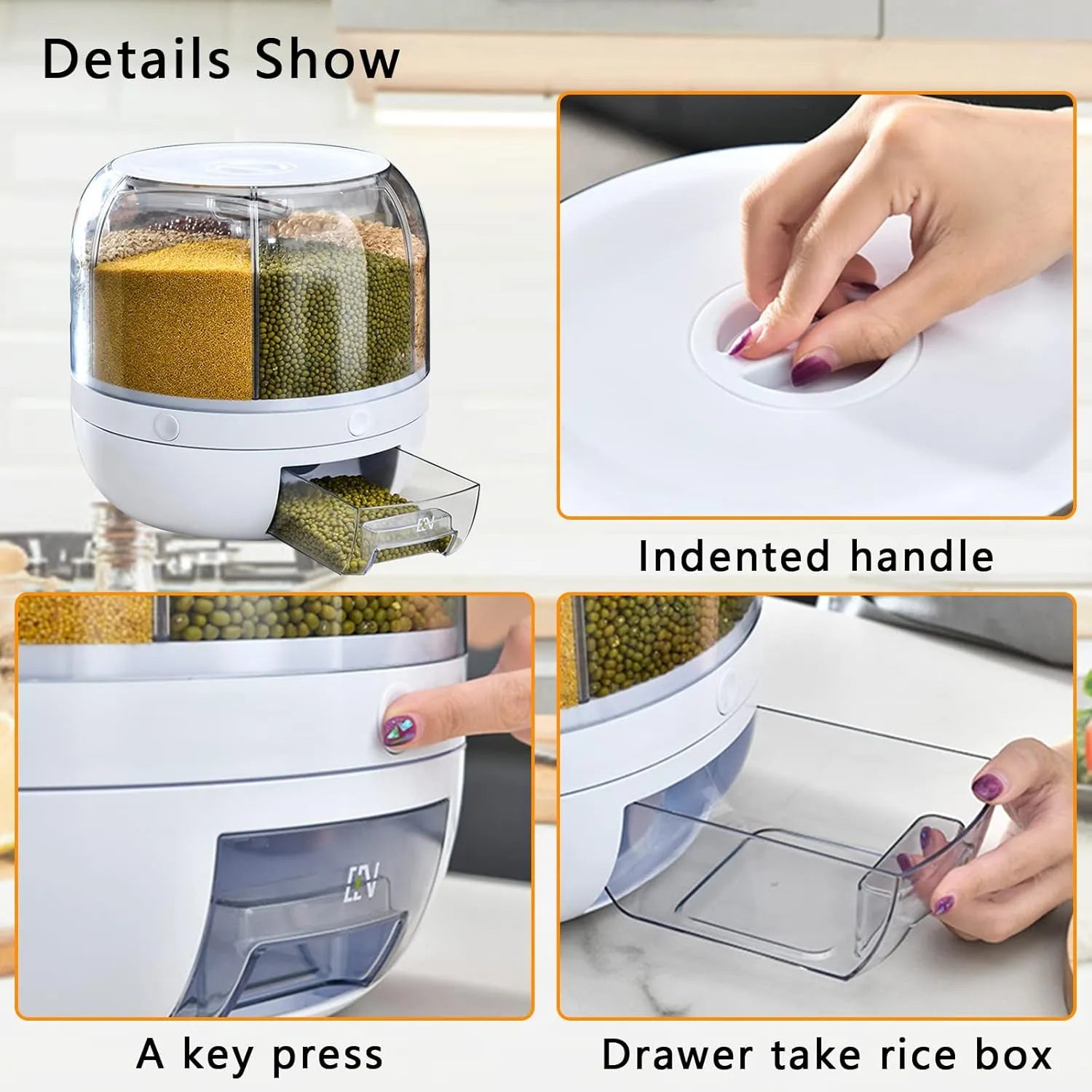 360° Rotating Airtight Rice Dispenser – 6 Grid Moisture Proof Grain Storage Container for Rice, Pulses & Cereals - 7 Liter