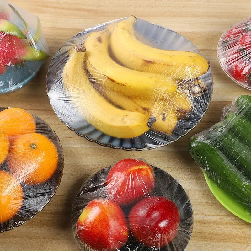 "100Pcs Disposable Food Covers: Convenient, Transparent, and Elastic Stretch Wrap Cling Film Cover for Fruit Bowls, Plates, and More"