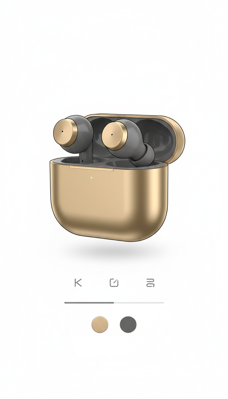 Wireless Earbuds UI With Metallic Accents
