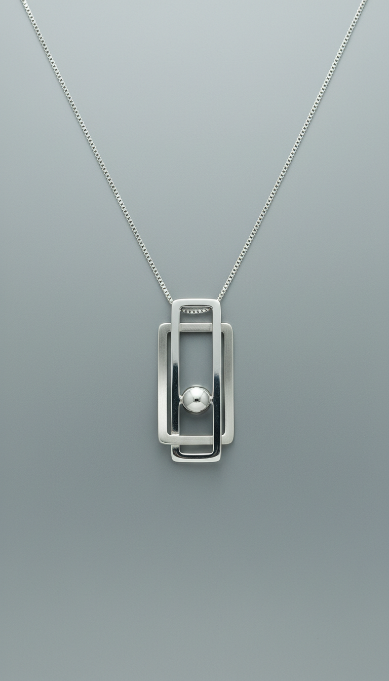 Contemporary Silver Pendant Necklace with Organic Curve